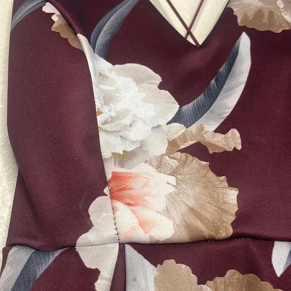 Papaya Maroon Fit and Flare Floral Dress - Picture 6 of 8